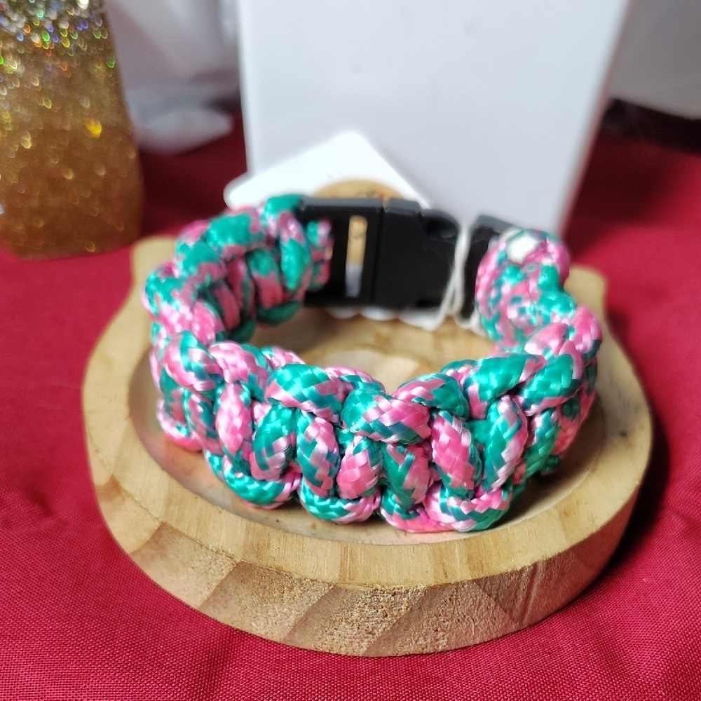 Pink and Green Jewelry Paracord Bracelet Size 8 Adult Homemade.